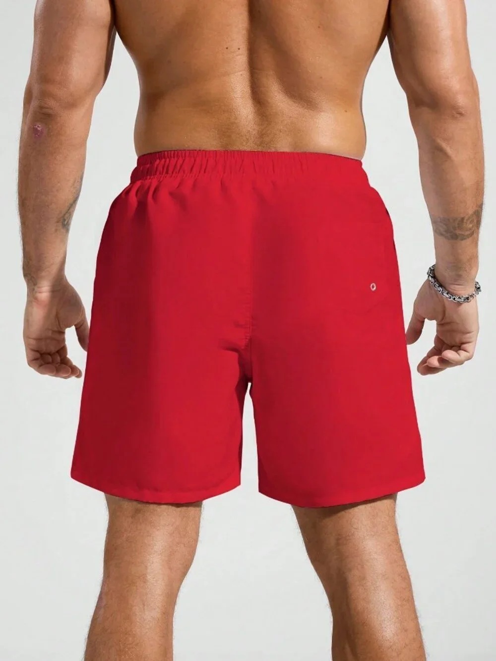 Red Sports Men's Elastic Waist Drawstring Pocket Beach Shorts